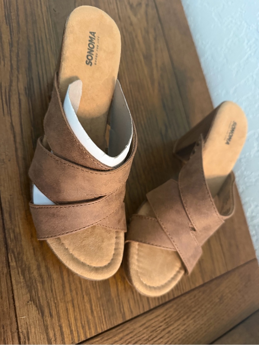 Sonoma Brown Crisscross Suede Mule Heels